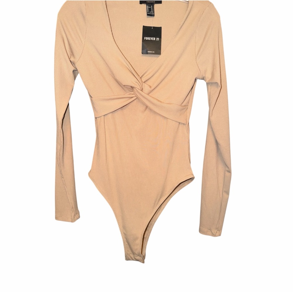 Forever 21 Bodysuit Tan Twist Front .